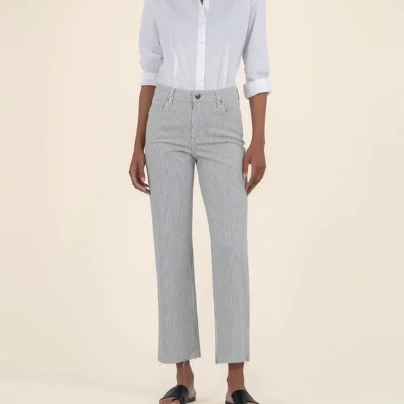 Kut from the Kloth Women's Straight Leg Pinstripe Jeans in Light Gray & White - Picture 1 of 6